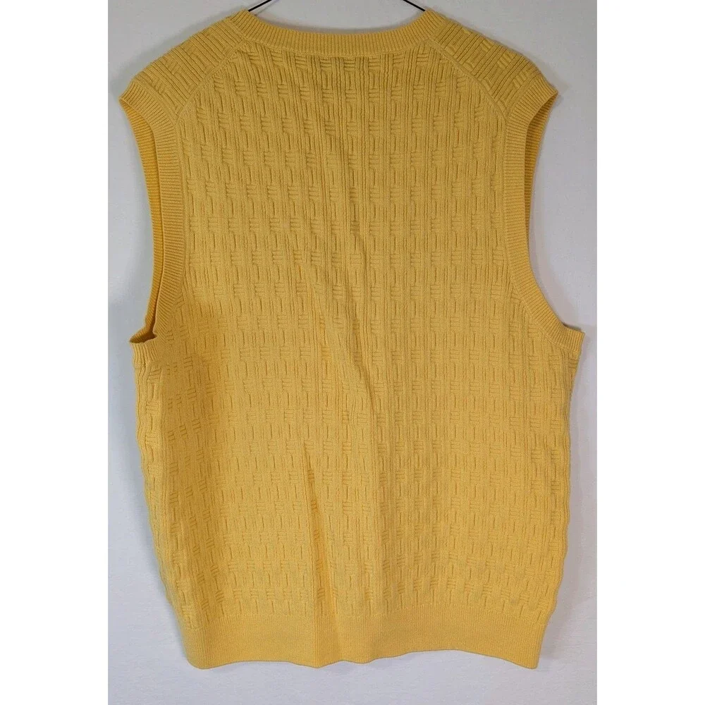 Tasso Elba Golf Sweater Vest Mens Medium Yellow Basketweave Knit 100% Cotton